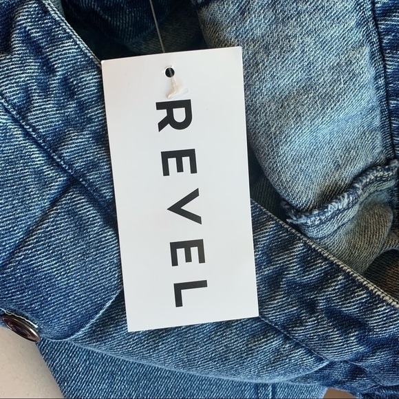𝅺REVEL Denim Frayed Hem Overall Dress Size Large NEW - Picture 9 of 9